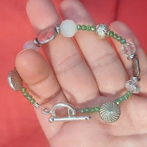 Bracelet/ glass and metal beads, silver color clasp